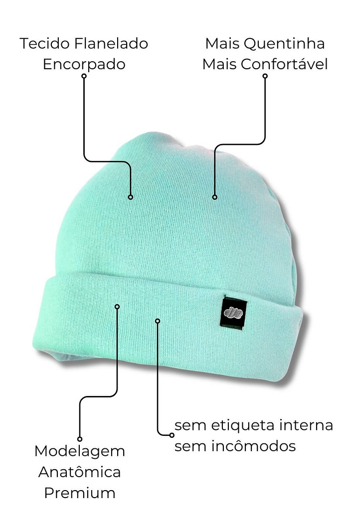Touca Gorro Infantil Flanelada Moletom Verde Menta