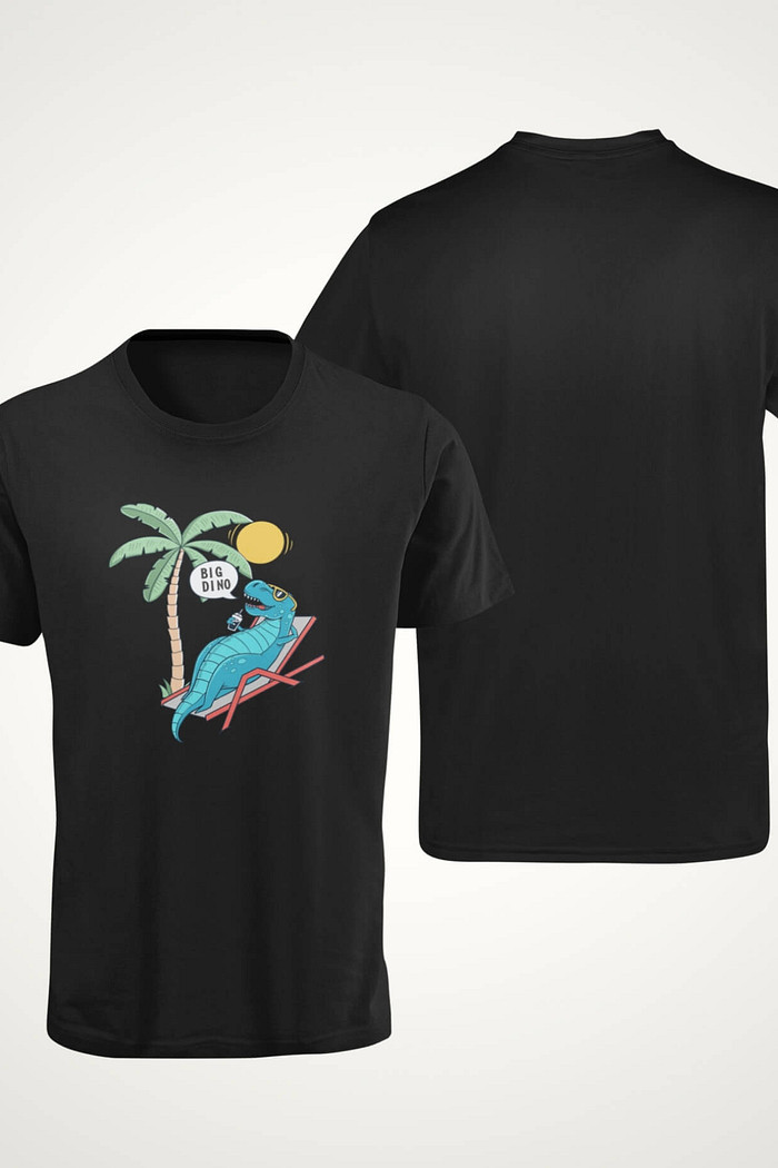 Camiseta Adulto Manga Curta Preto Dino