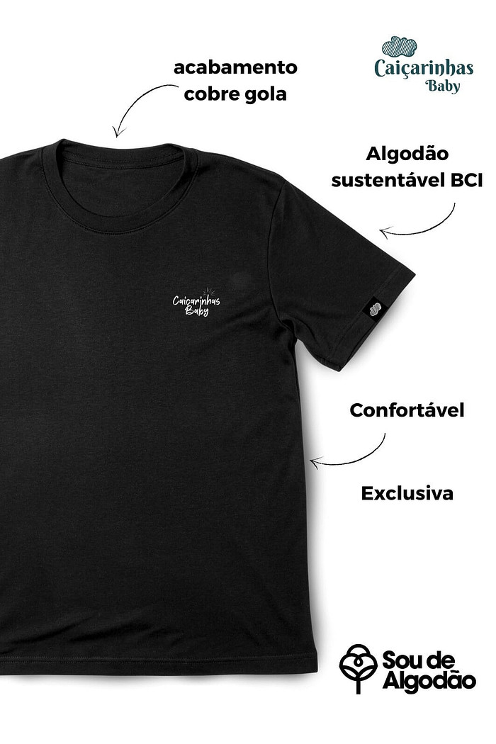 Camiseta Infantil Manga Curta Algodão Sustentável Preto Caiçarinhas Básico