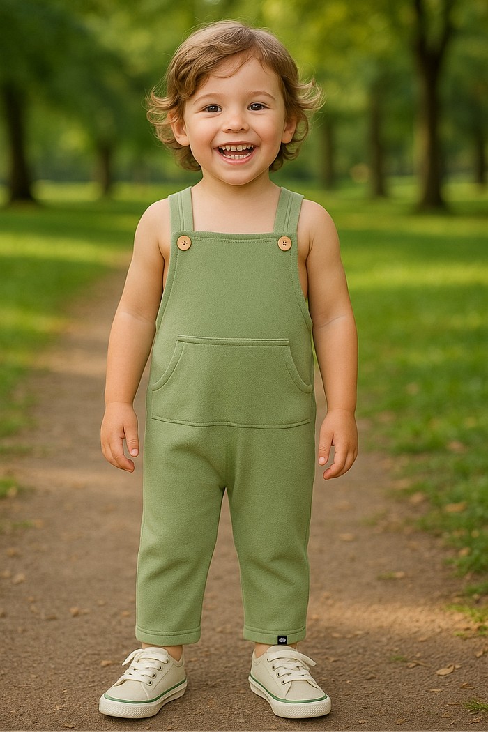 Jardineira Infantil Moletinho Ajustável Longa Verde Oliva