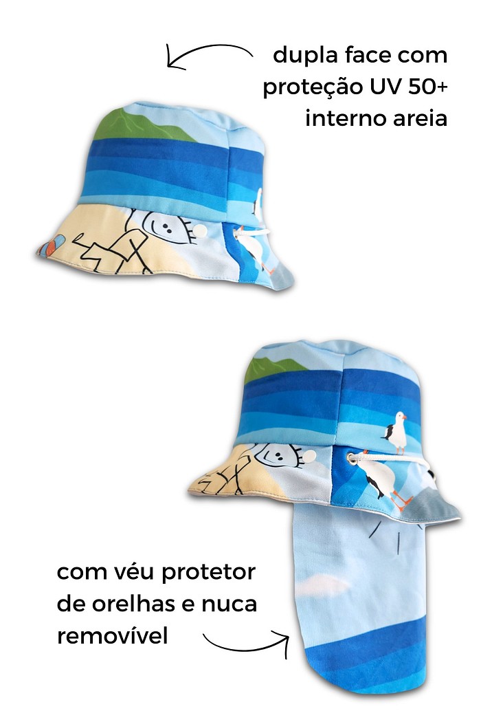 Chapéu infantil Proteção Solar UV 50+ Dupla Face Azul Vida Praiana
