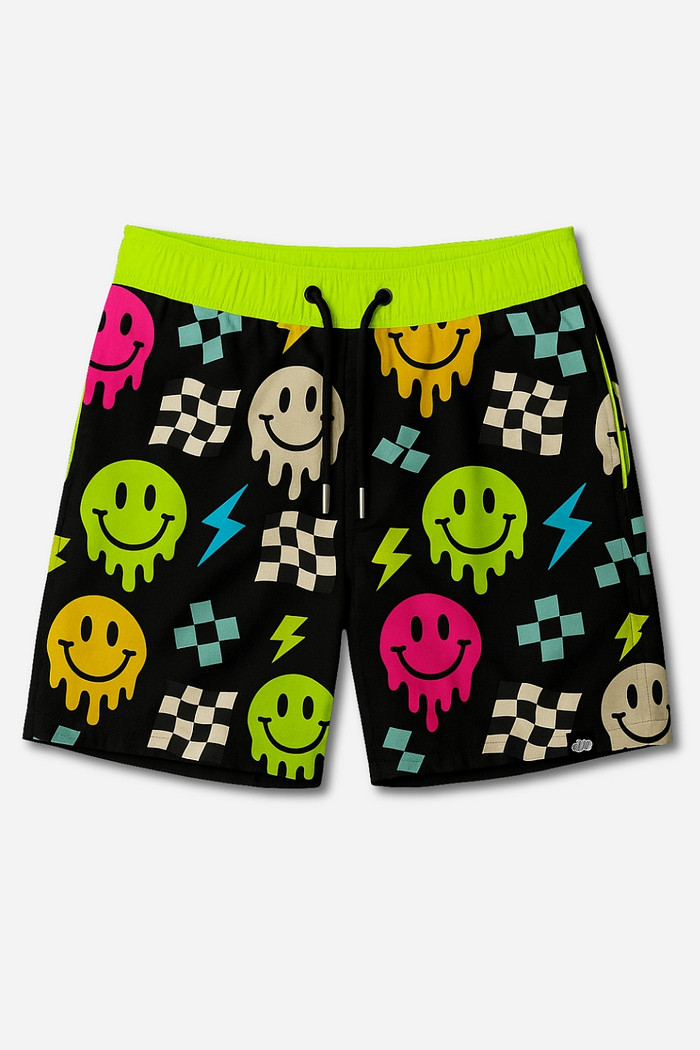 Short Infantil Tactel com ajuste na cintura UV 50+ Preto com Verde Smiles
