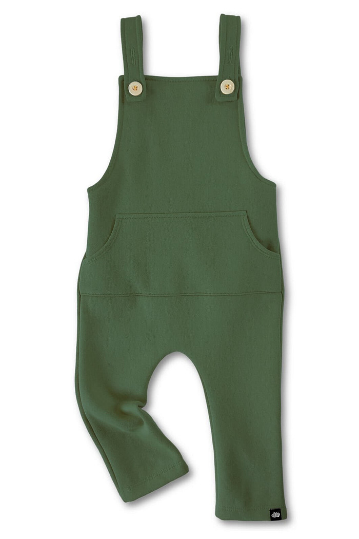 Jardineira Infantil Longa com Alça e Cintura Ajustável Verde Escuro em Moletinho