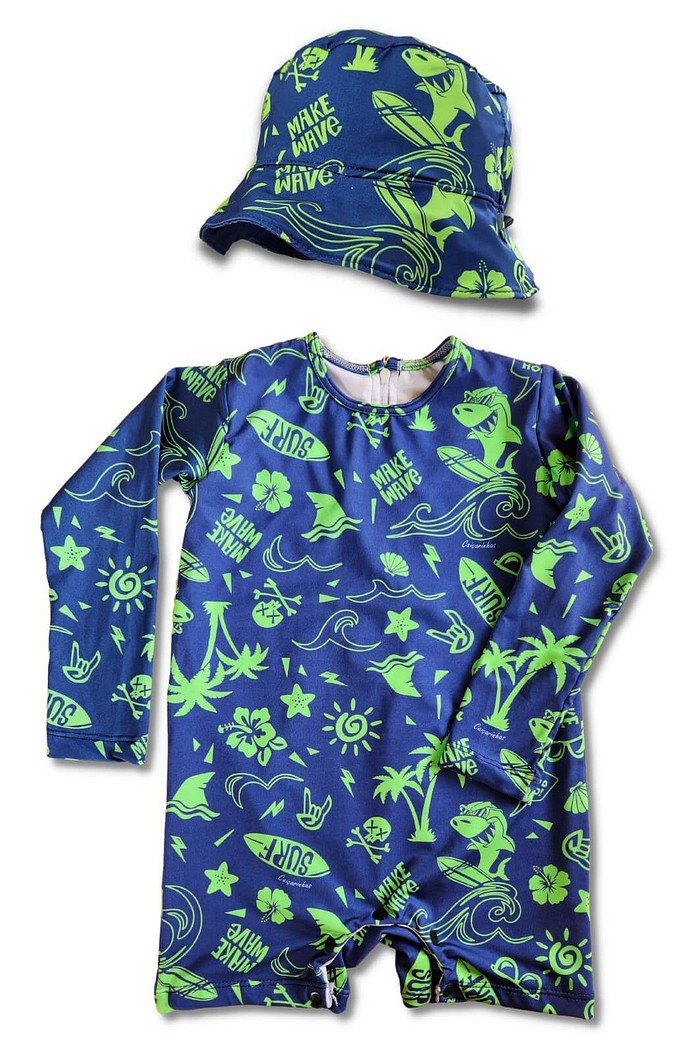 Kit Macacão Uv 50+ Praia e Sol + chapéu dupla face