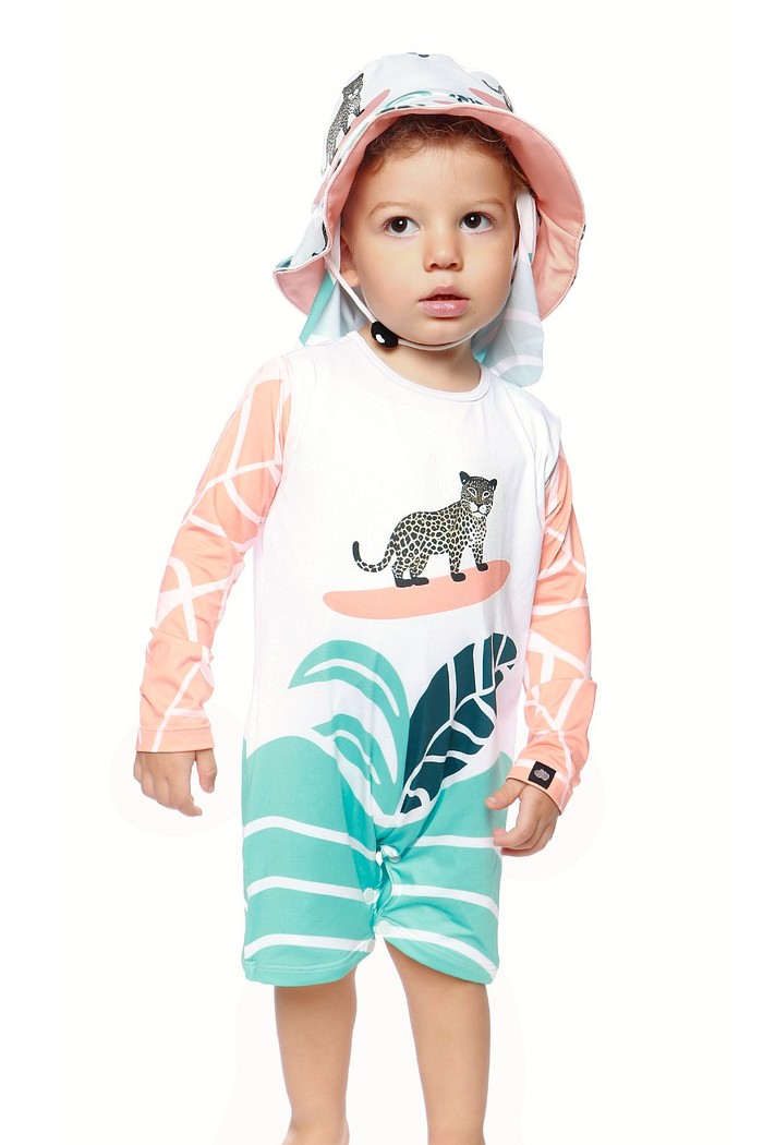 Kit Onça Surfista Macacão + chapéu proteção UV 50+