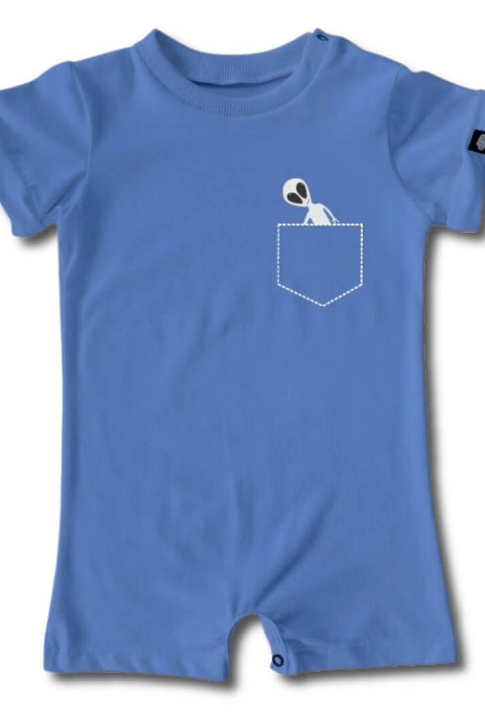 Macacão Bebê Curto Algodão Sustentável Fácil de Vestir Azul Etezinho
