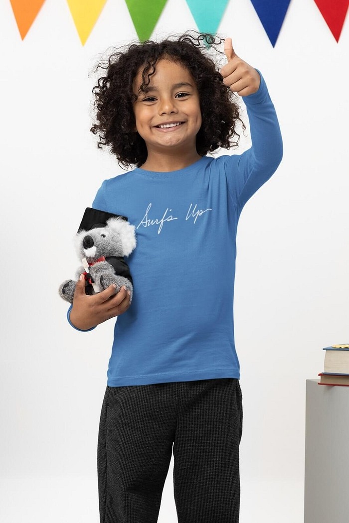 Camiseta Infantil Manga Longa Algodão Toque Macio Azul Surfs UP