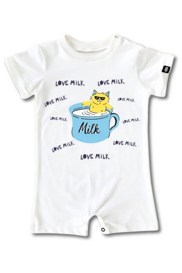 Macacão Bebê Curto Algodão Sustentável Off White Love Milk