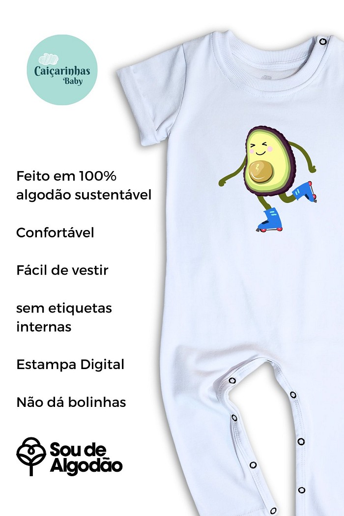Macacão Bebê Longo Manga Curta Off White Avocado