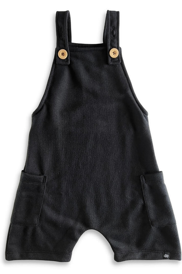 Jardineira Infantil Curta com Alça Ajustável Preta em Moletinho