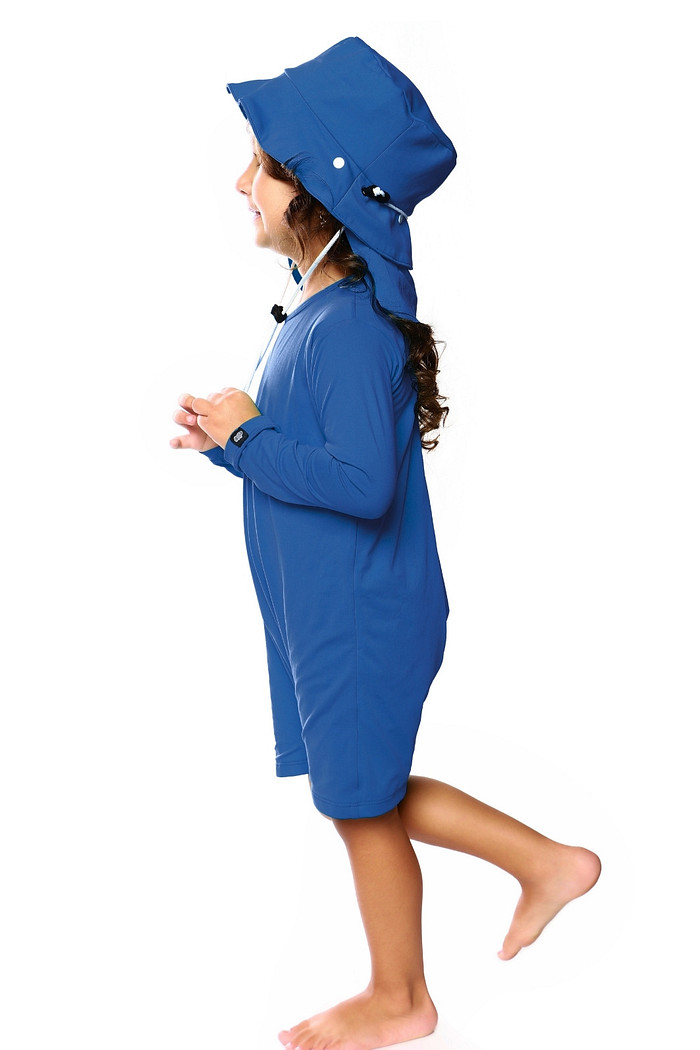 Kit Azul Liso Macacão e Chapéu Proteção completa