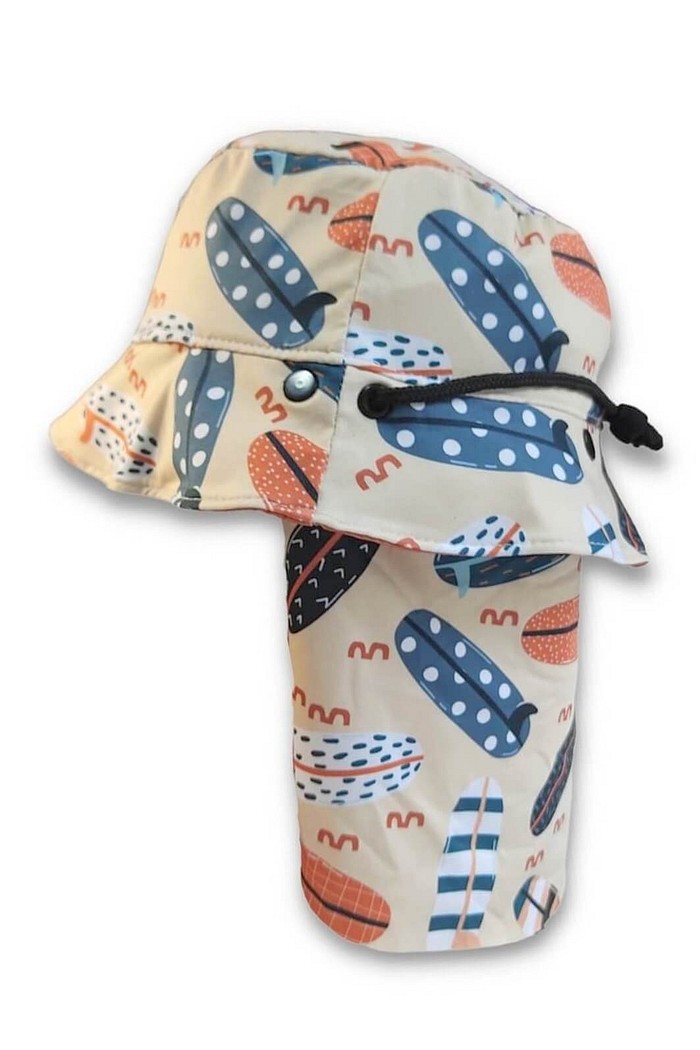 Chapéu infantil Proteção Solar UV 50+ Dupla Face Praia e Piscina Bege Pranchas