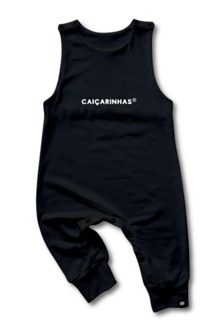 Macacão Bebê Regata Longo Preto Básico Caiçarinhas
