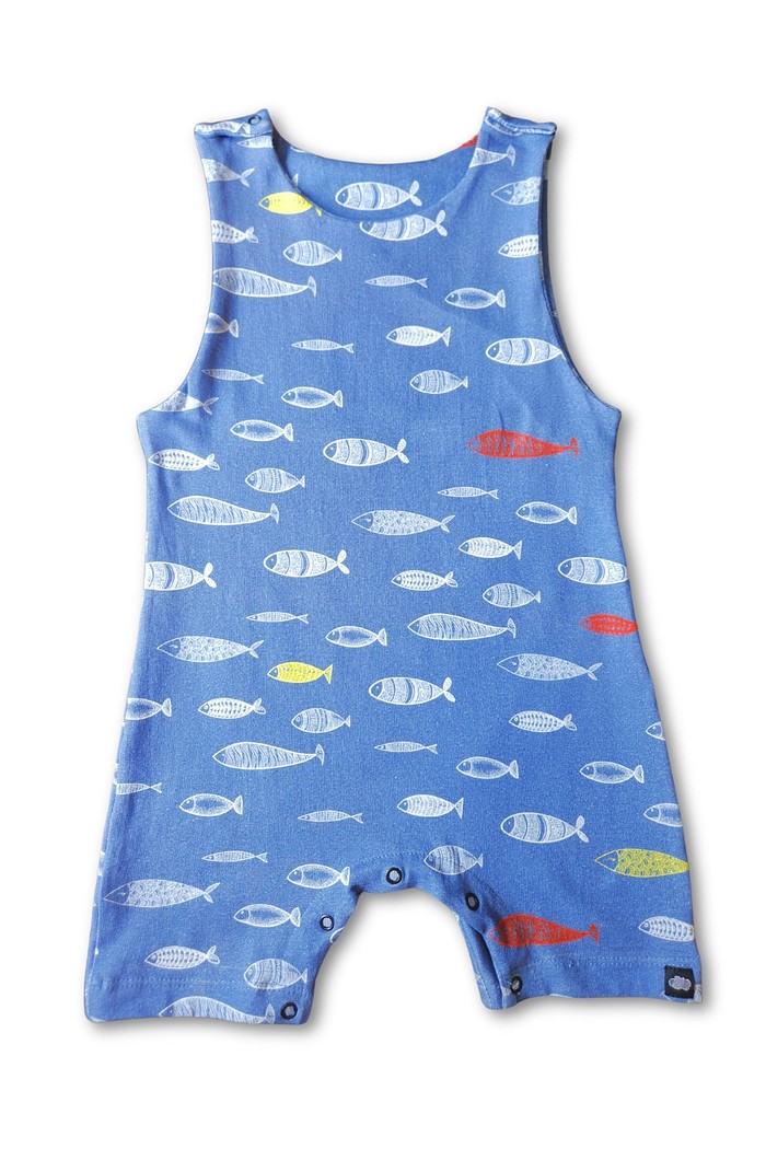 Macacão Bebê Regata Curto Oceano Azul