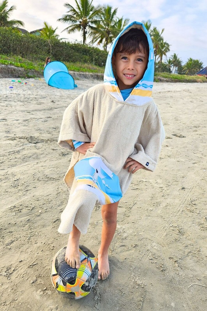 Roupão Poncho infantil 100% algodão Areia Caiçarinhas Beach