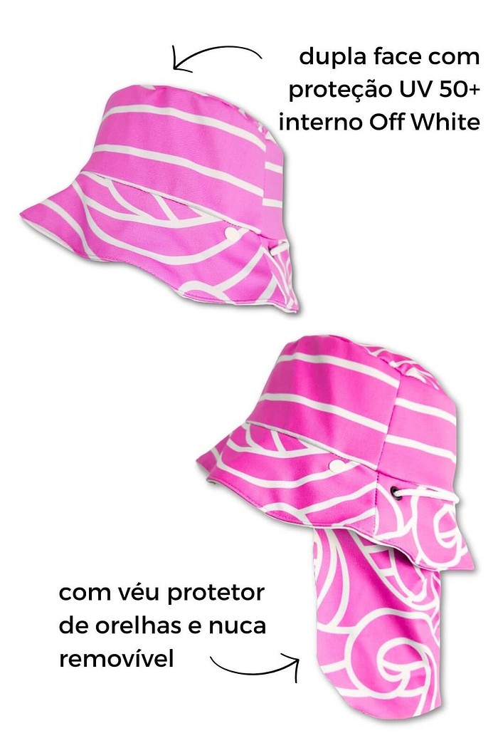 Chapéu infantil Proteção Solar UV 50+ Dupla Face Praia e Piscina Rosa Beach On