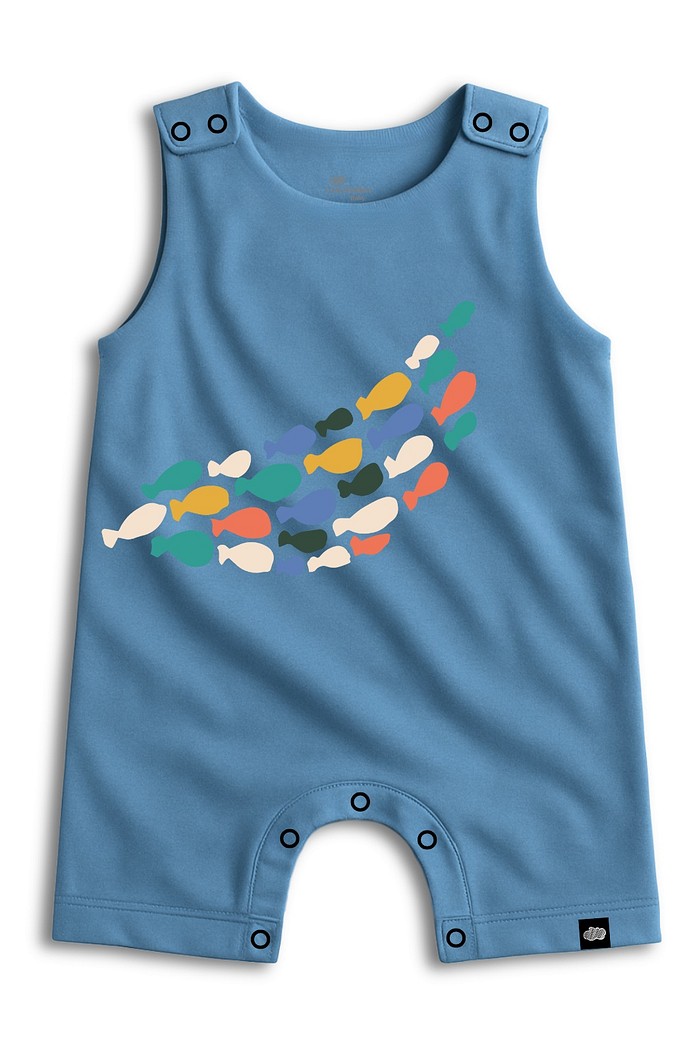 Macacão Curto Manga Regata Azul Cardume