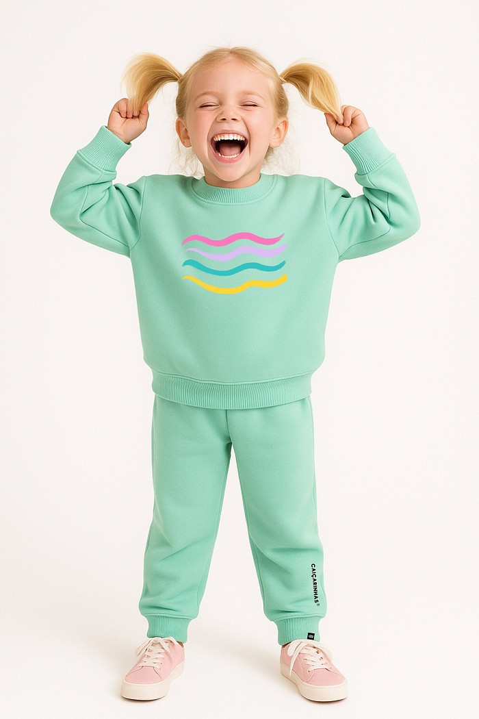 Blusão Infantil Moletom Felpado Verde Menta Ondulações