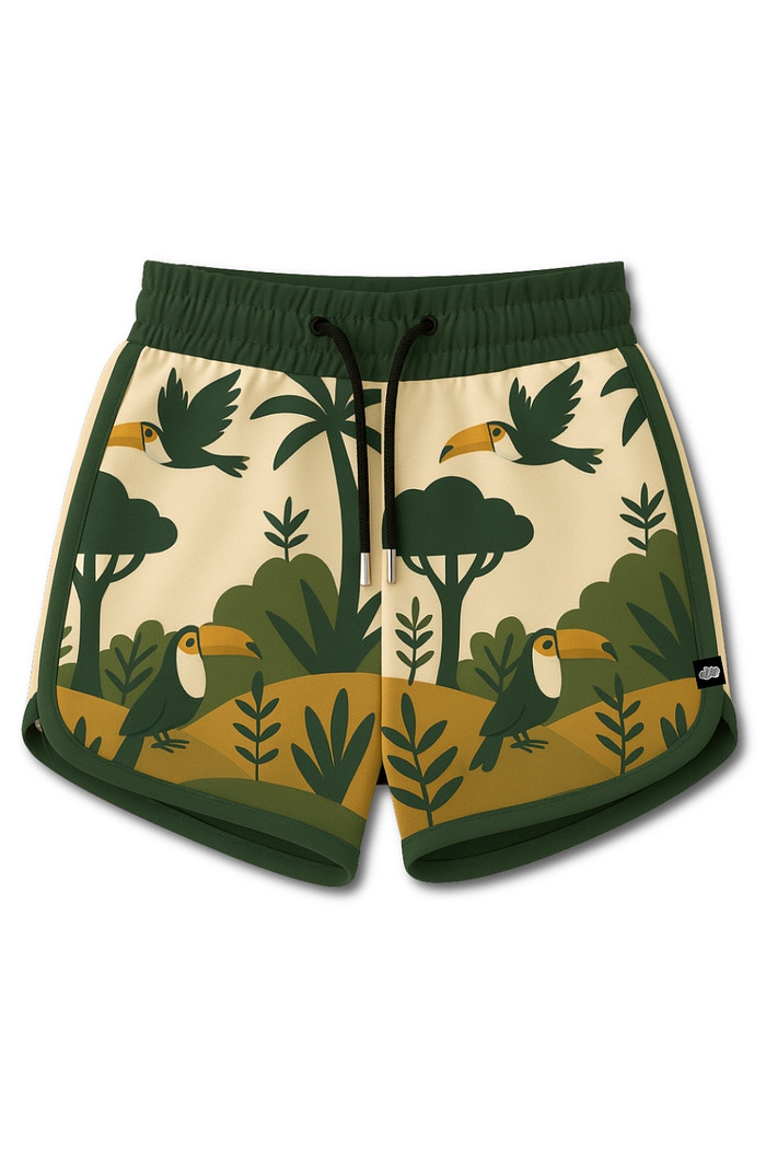 Short Infantil Boleado Tactel com ajuste na cintura UV 50+ Curto Off White Selva