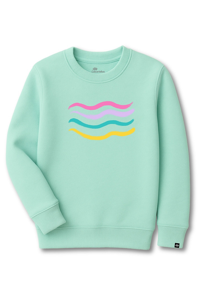 Blusão Infantil Moletom Felpado Verde Menta Ondulações