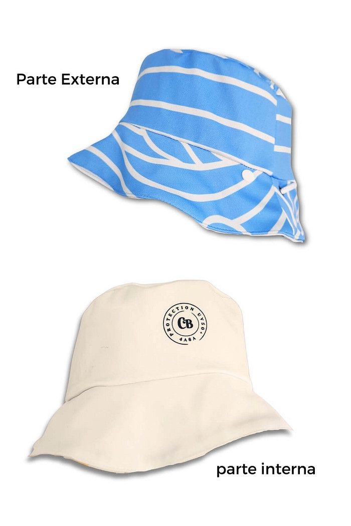 Chapéu infantil Proteção Solar UV 50+ Dupla Face Praia e Piscina Azul Beach On