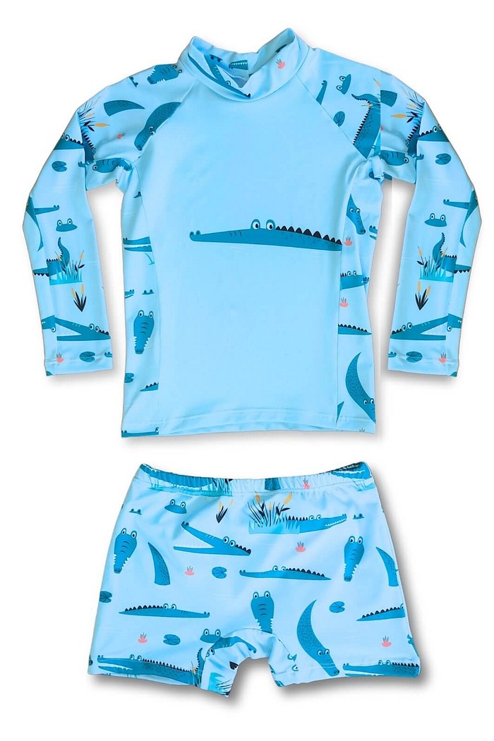 Camisa Proteção Uv 50+ Infantil + Sunga Azul Jacaré