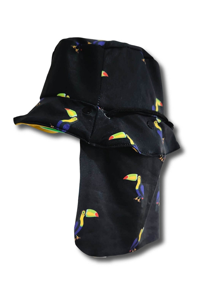 Chapéu infantil Proteção Solar UV 50+ Dupla Face Praia e Piscina Preto Tucanos