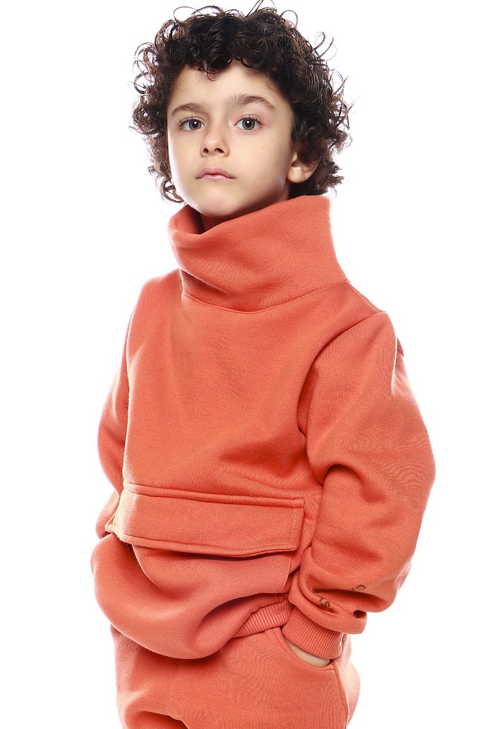 Casaco Moletom Infantil Gola Alta Flanelado Terra Cota