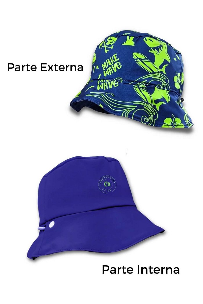 Chapéu infantil Proteção Solar UV 50+ Dupla Face Praia e Piscina Azul Praia e Sol