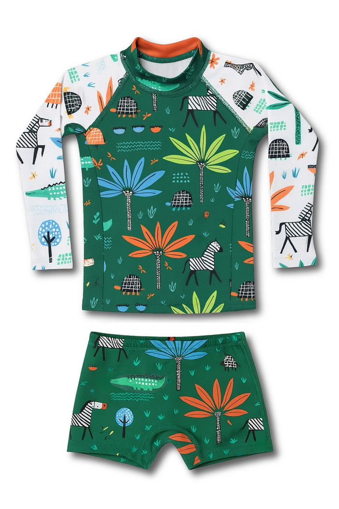 Camisa Proteção Uv 50+ Infantil + Sunga Verde Safari