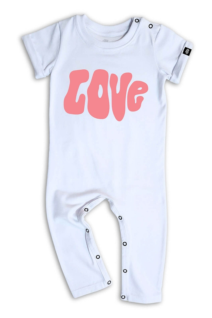 Macacão Bebê Longo Manga Curta Off White Love