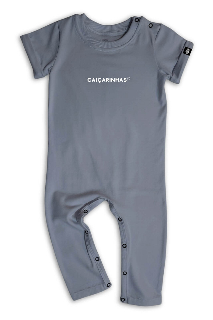 Macacão Bebê Longo Manga Curta Cinza Médio Caiçarinhas