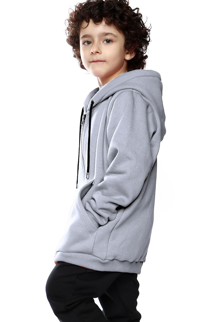 Casaco Infantil Moletom Felpado com Zíper e Capuz Cinza Mescla
