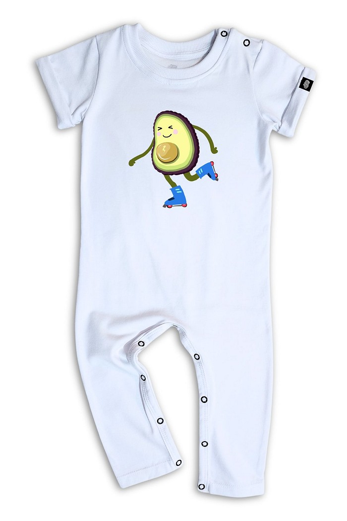 Macacão Bebê Longo Manga Curta Off White Avocado