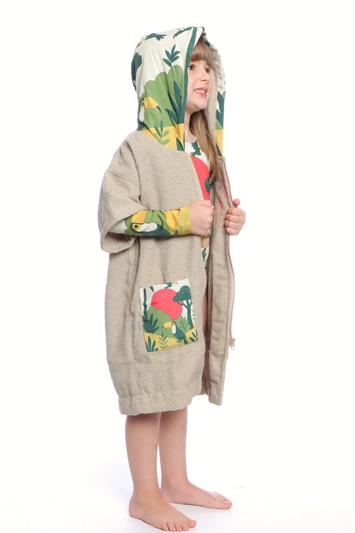 Roupão Infantil Com Capuz 100% Algodão Atoalhado Super Secagem Proteção UV50+ Areia Selva