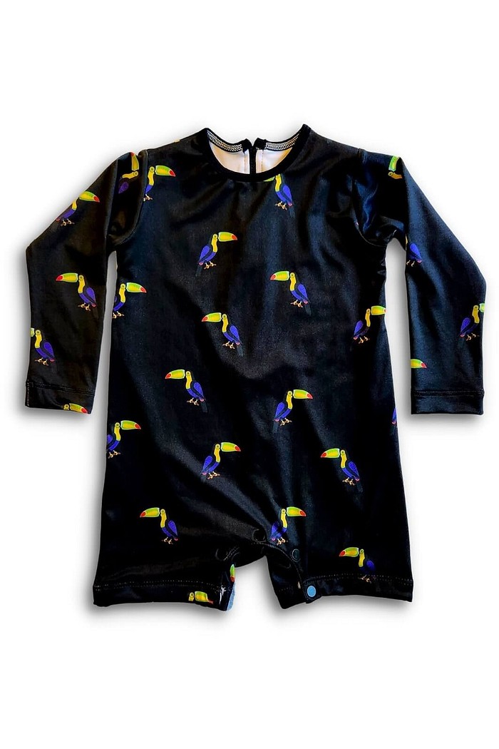 Macacão Praia Bebê Proteção Solar UV 50+ Manga Longa Preto Tucanos