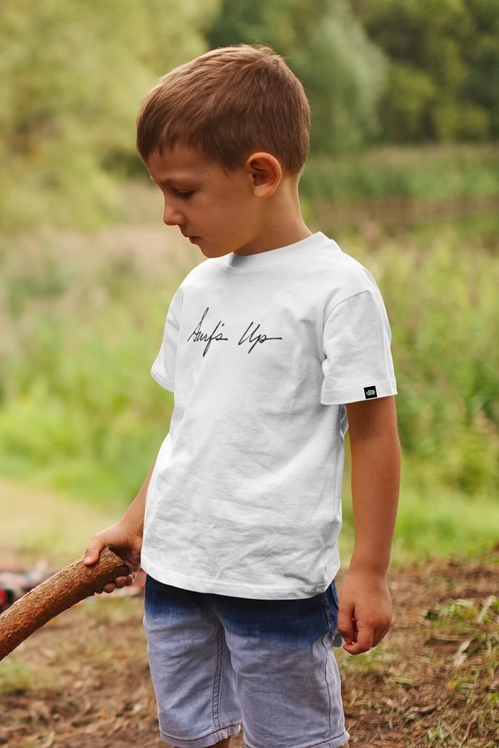 Camiseta Infantil Manga Curta Algodão BCI Branco Surfs UP