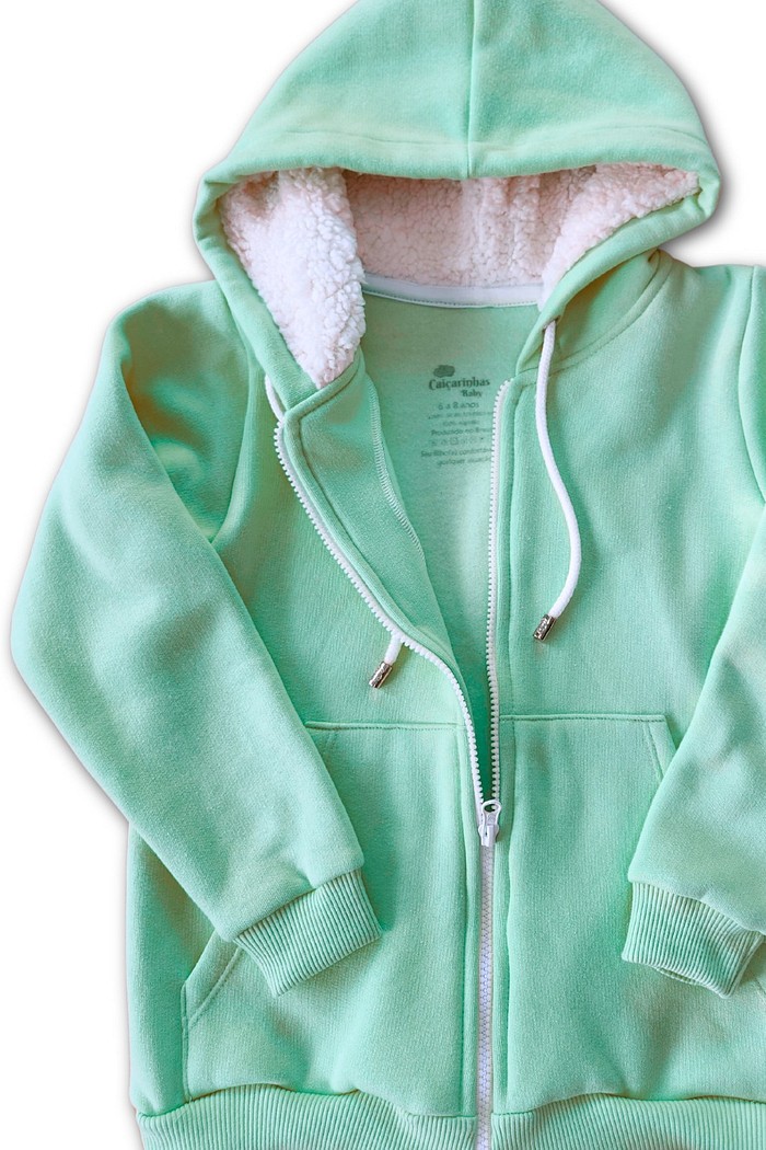 Casaco Infantil Moletom Felpado Zíper e Capuz Verde Menta