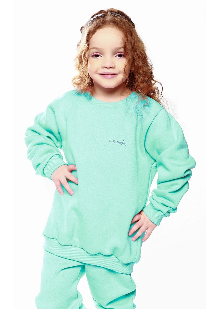 Blusão Infantil Moletom Felpado Verde Menta Básico Caiçarinhas