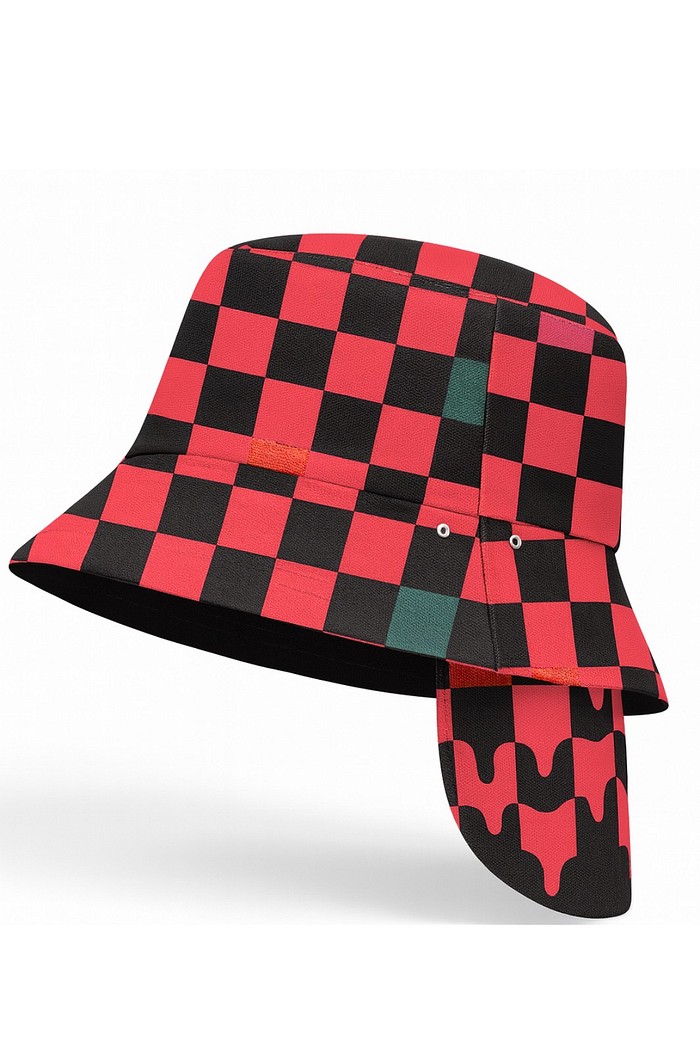 Chapéu infantil Proteção Solar UV 50+ Dupla Face Ajustável Vermelho Quadriculados