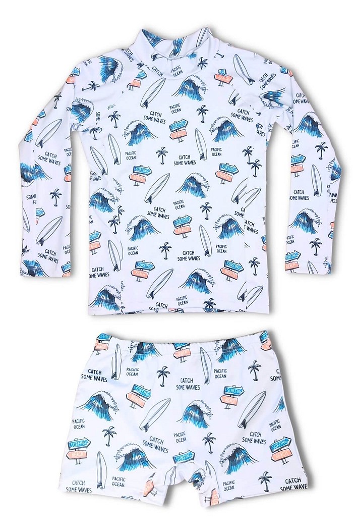 Camisa Proteção Uv 50+ Infantil + Sunga Cinza Catch Some Waves