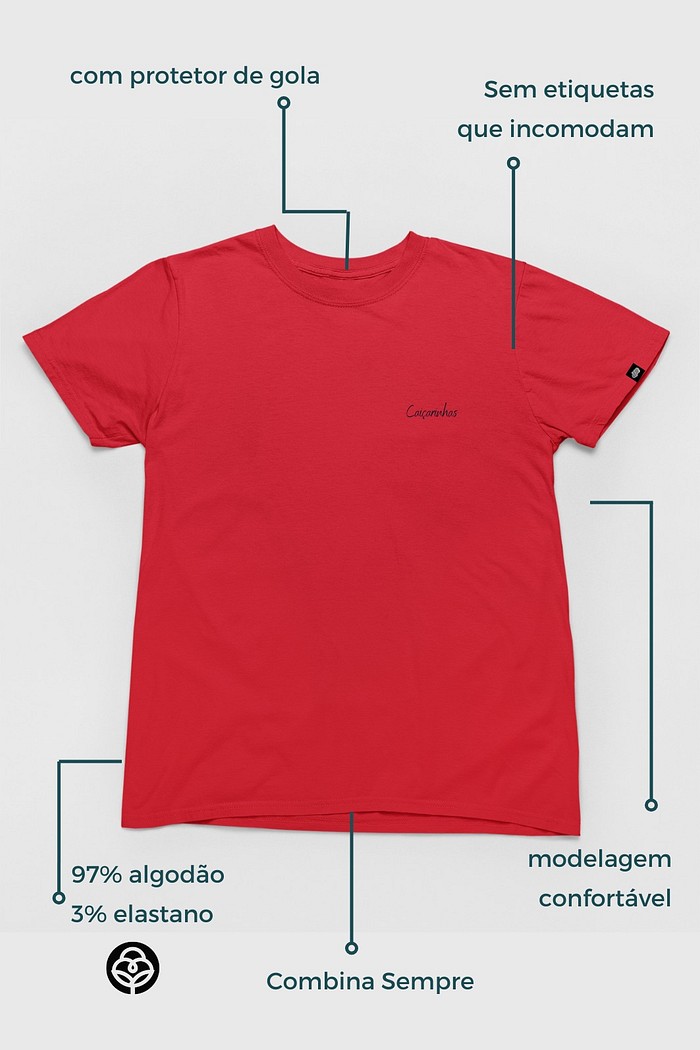 Camiseta Cotton Básica Toque macio e confortável Vermelha Promocional