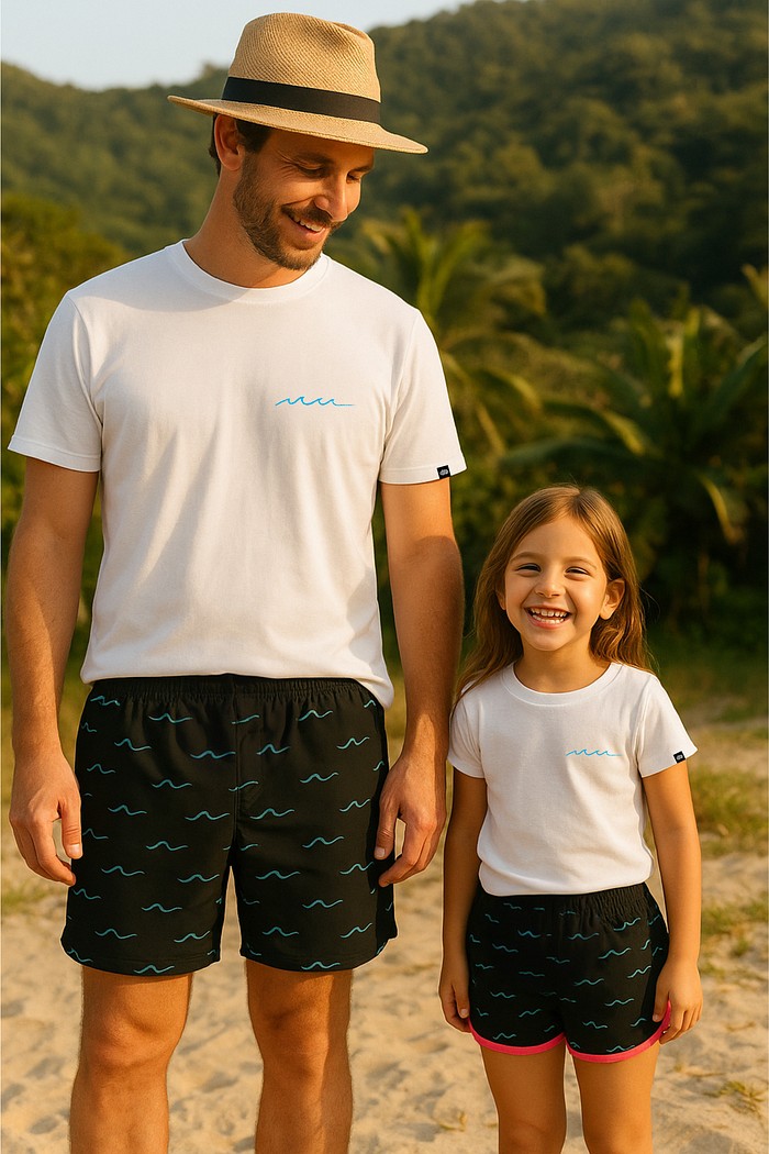 Kit Pai e Filha Ondinhas Camisetas e Shorts