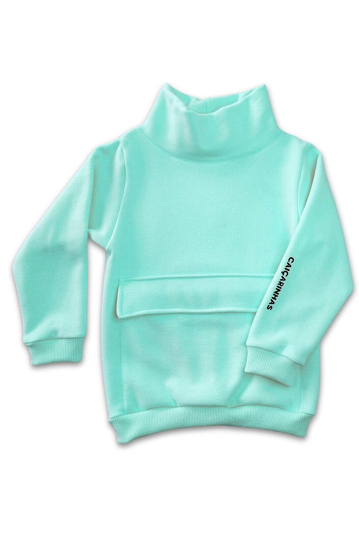 Casaco Moletom Infantil Gola Alta Verde Menta Moletom Flanelado