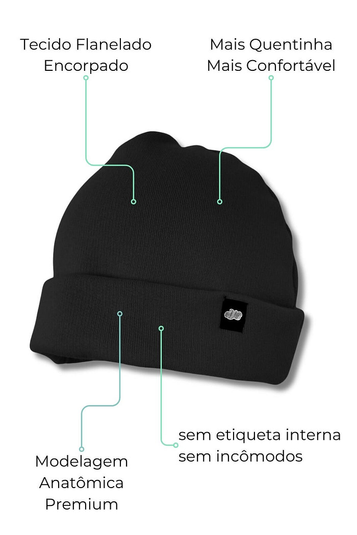 Touca Gorro Infantil Flanelada Moletom Preto