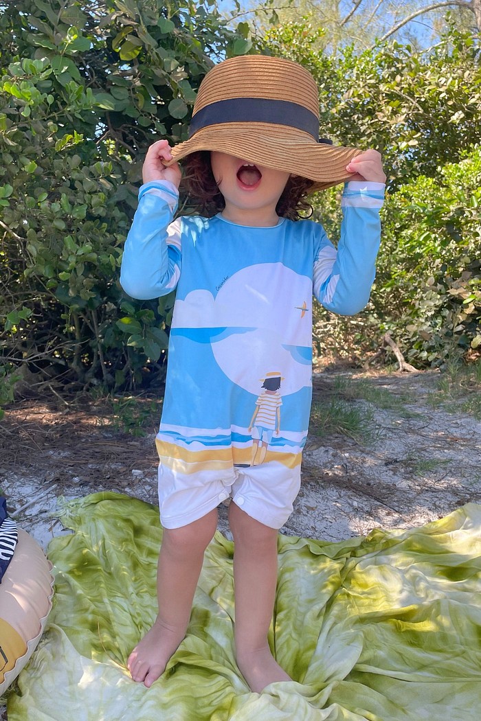 Macacão Praia Bebê Proteção Solar UV 50+ Manga Longa Azul Caiçarinhas Beach