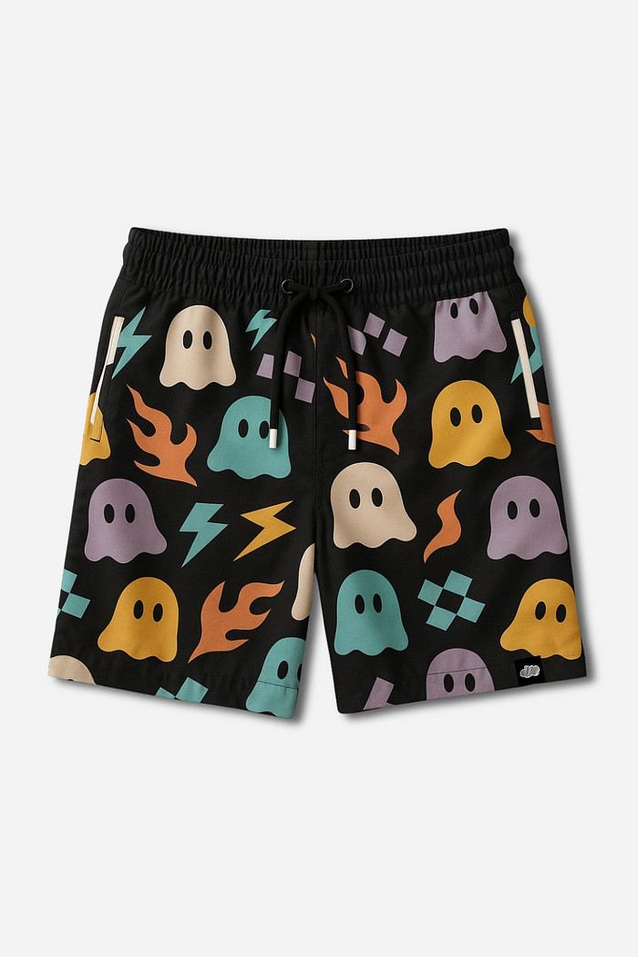 Short Infantil Tactel com ajuste na cintura UV 50+ Preto Fantasminhas