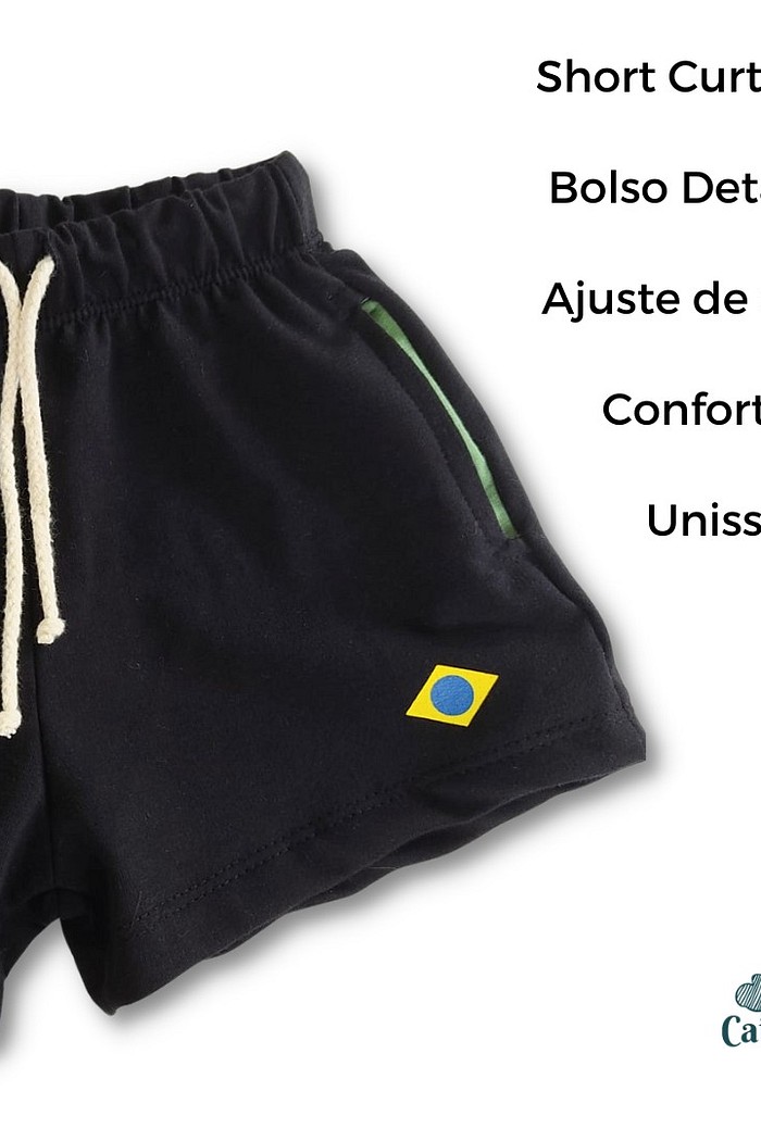 Shorts Infantil com Bolso e Ajuste na Cintura Preto