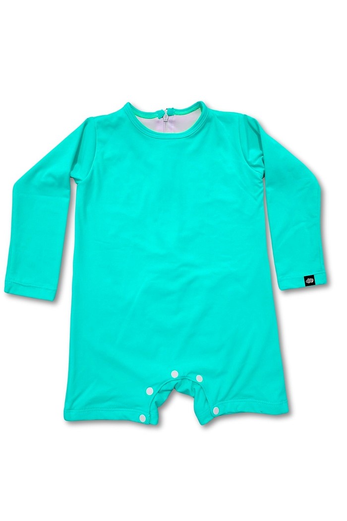 Macacão Praia Bebê Proteção Solar UV 50+ Manga Longa Verde Bahamas