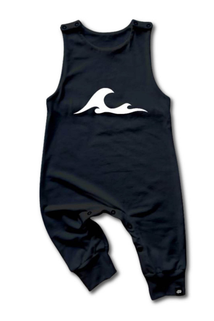 Macacão Bebê Regata Longo Preto Onda